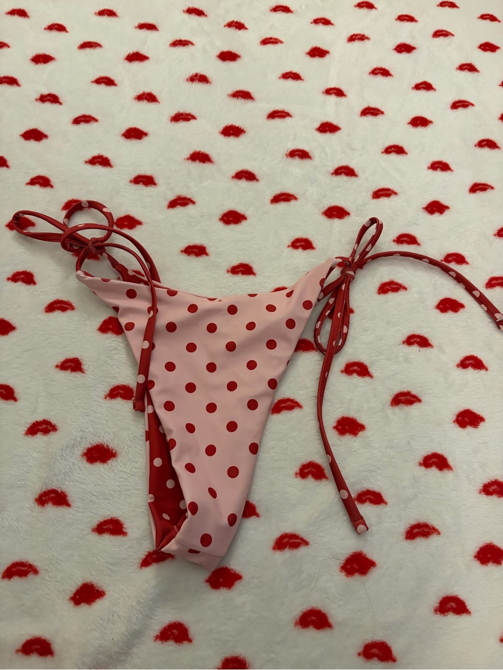 SHEIN Pink Red Polka Dot Tie-Side Bikini Bottom - Picture 2 of 3